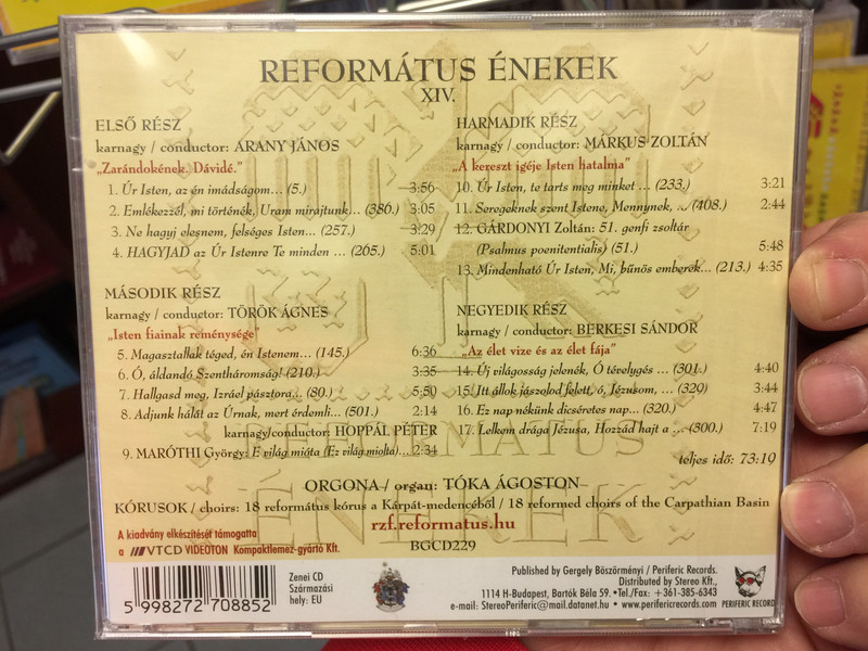 Református Énekek 14. Audio CD 2015 Hymns of the Reformed Church / Organ: Tóka Ágoston / 18 Protestant choirs of the Carpathian Basin / BGCD 229 (5998272708852)