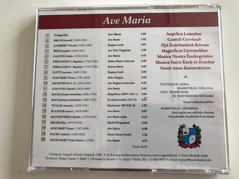 Ave Maria - Caccini, Schubert, Gounod, Bruckner / Allegro Thaler ‎Audio CD 2000 / MZA-050