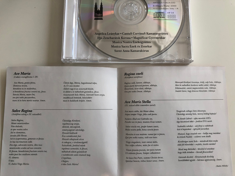 Ave Maria - Caccini, Schubert, Gounod, Bruckner / Allegro Thaler ‎Audio CD 2000 / MZA-050