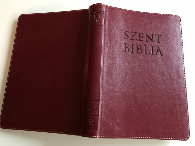Szent Biblia / Hungarian Holy Bible with words of Jesus in RED /Leather bound Burgundy Cover, Golden edges, 2 bookmark ribbons / Bőrkötés, Bordó színű / Jézus szavai piros kiemeléssel / Patmos Records 2017 9786155526619