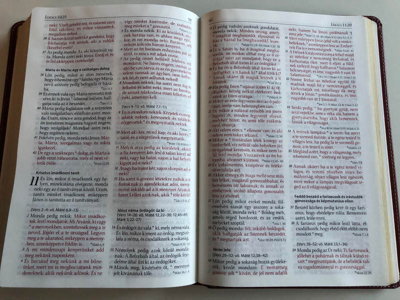 Szent Biblia / Hungarian Holy Bible with words of Jesus in RED /Leather bound Burgundy Cover, Golden edges, 2 bookmark ribbons / Bőrkötés, Bordó színű / Jézus szavai piros kiemeléssel / Patmos Records 2017 9786155526619