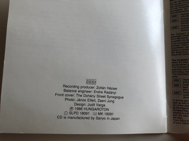 Liturgy of Dohány Street Synagogue - Sándor Kovács, Chief Cantor / Hungaroton ‎Audio CD 1986 Stereo / HCD 18134-2