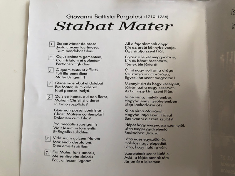 Pergolesi - Stabat Mater / Allegro Thaler Audio CD 2004 / MZA-070