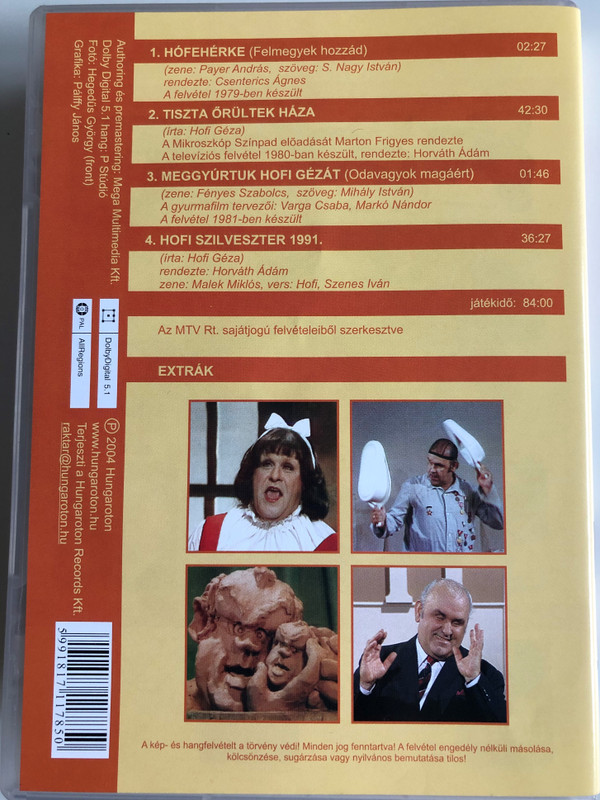 Hofi tükre 3. DVD 2004 Hofi's mirror 3. / Hungarian Cabaret - Stand Up / Hungaroton / DVD 71178 / Hófehérke, Tiszta Őrültek háza, Meggyúrtuk Hofi Gézát, Hofi Szilveszter 1991 (5991817117850)