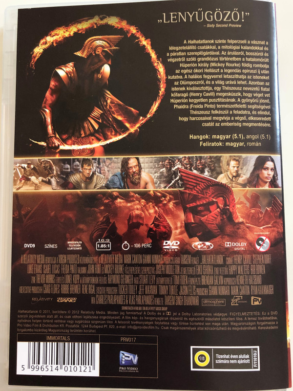 Immortals DVD 2001 Halhatatlanok / Directed by Tarsem Singh / Starring: Henry Cavill, Stephen Dorff, Luke Evans, John Hurt (5996514010121)