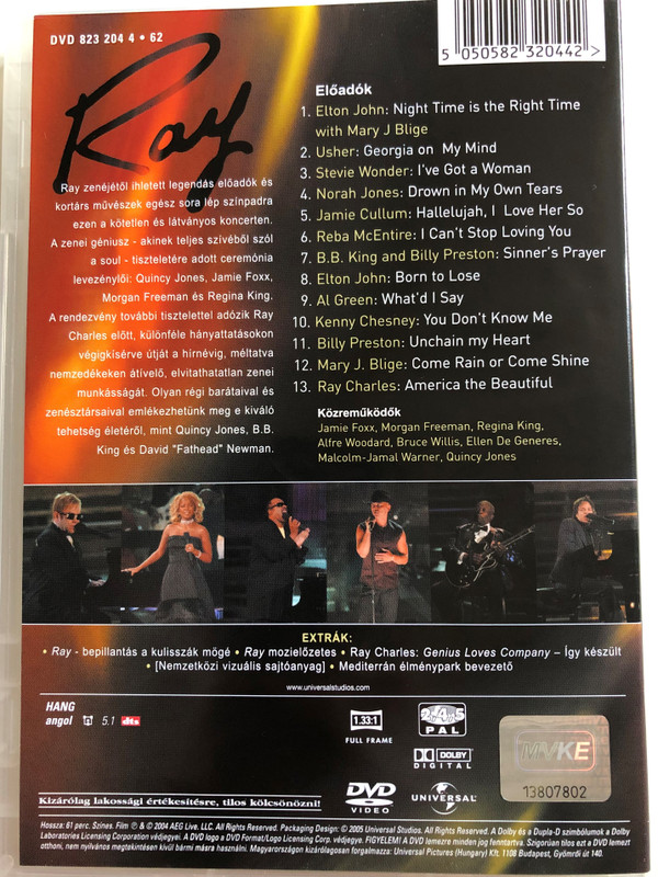 Ray - Genius DVD A night for Ray Charles / Ray Charles Tisztelet koncert / Featuring Elton John, Usher, Stevie Wonder, Norah Jones, Al Green / Universal Music (5050582320442)