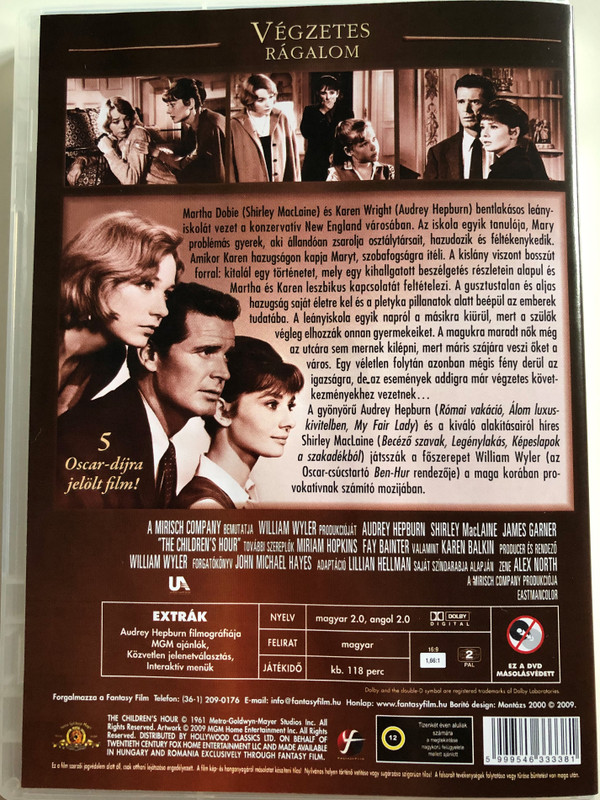 The Children's Hour DVD 1961 Végzetes Rágalom / Directed by William Wyler / Starring: Shirley MacLaine, Audrey Hepburn, James Garner (5999546333381)