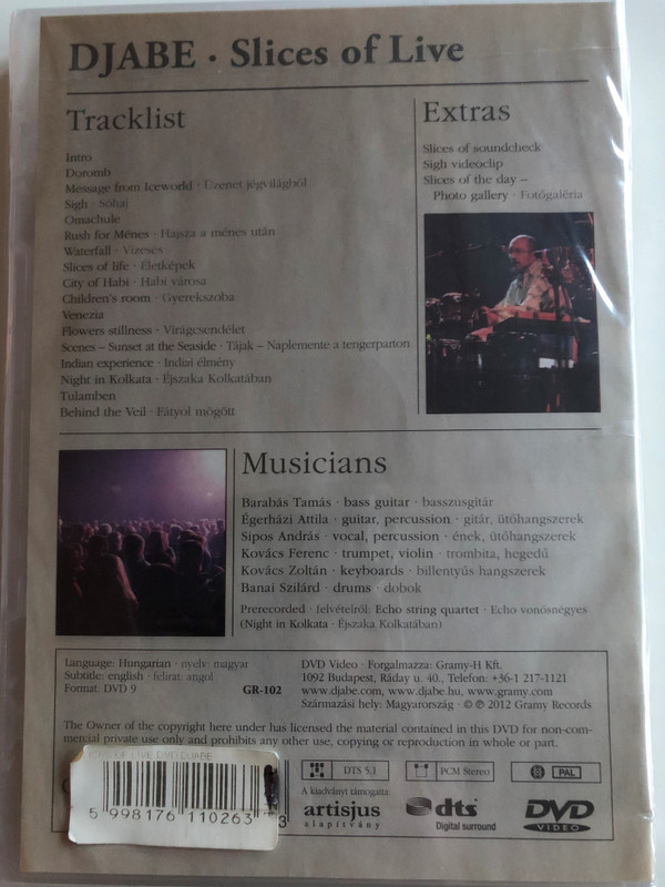 Djabe - Slices of Live - Élőképek DVD 2012 / Slices of Life tour 2006 / A concert film / 3. March 2006 Petőfi Csarnok, Budapest / Gramy-H (5998176110263)