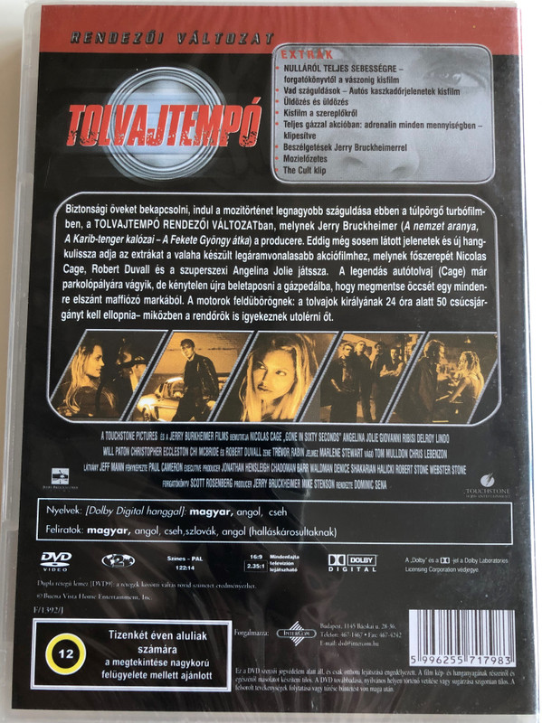 Gone in 60 seconds DVD 2000 Tolvajtempó / Directed by Dominic Sena / Starring: Nicolas Cage, Angelina Jolie, Giovanni Ribisi (5996255717983)