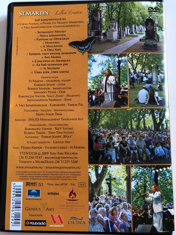 St. Martin - Lelkek érintése DVD 2009 Live Concert recording / Élő koncertfelvétel a csend napján, a Fiumei Úti Nemzeti Sírkertben / Váci Szimfonikusok / Tom-Tom Records TTDVD128 (5999524961292)