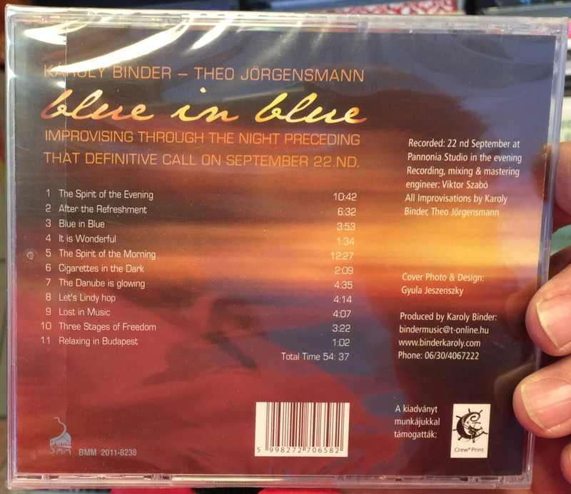 Károly Binder, Theo Jörgensmann ‎– Blue In Blue / Improvising Through the Night Preceding That Definitive Call on September 22. ND. / Binder Music Manufactory Audio CD 2011 / BMM 2011-8238