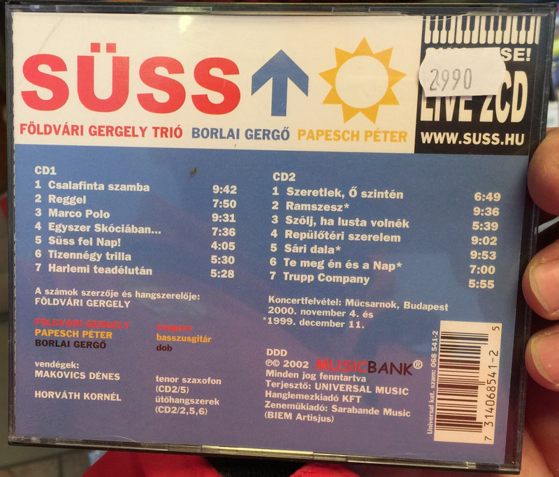 Süss Fel Nap! - Sun, Rise! / Földvári Gergely Trió, Borlai Gergő, Papesch Péter ‎/ MusicBank Ltd. ‎2x Audio CD 2002 / A33-02-1