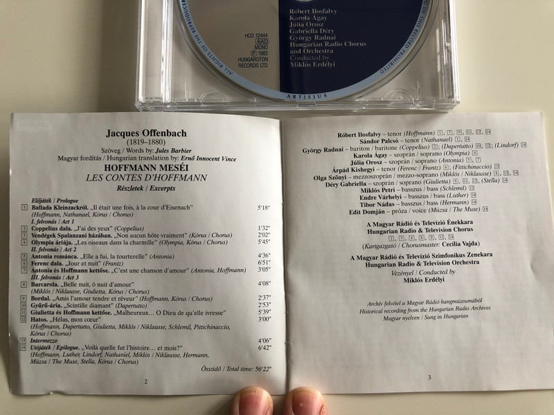 Offenbach - Les Contes d'Hoffmann, excerpts = Hoffmann mesei, reszletek / Ilosfalvy, Agay, Orosz, Dery, Radnai / Conducted by: Erdelyi / Hungaroton Classic Audio CD 1983 Mono / HCD 12444