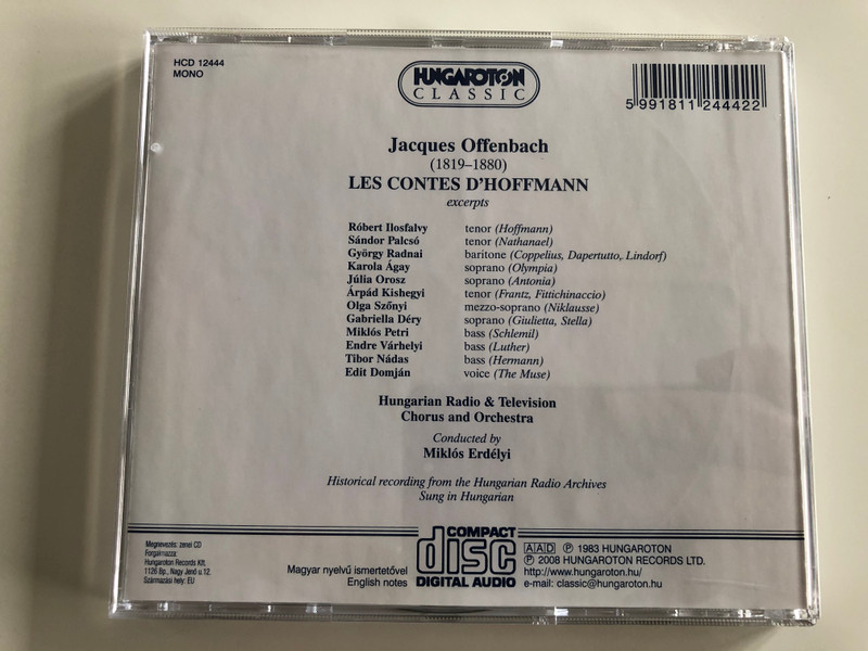 Offenbach - Les Contes d'Hoffmann, excerpts = Hoffmann mesei, reszletek / Ilosfalvy, Agay, Orosz, Dery, Radnai / Conducted by: Erdelyi / Hungaroton Classic Audio CD 1983 Mono / HCD 12444