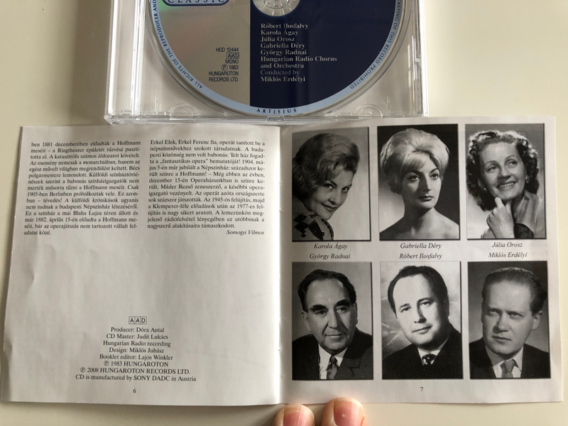 Offenbach - Les Contes d'Hoffmann, excerpts = Hoffmann mesei, reszletek / Ilosfalvy, Agay, Orosz, Dery, Radnai / Conducted by: Erdelyi / Hungaroton Classic Audio CD 1983 Mono / HCD 12444