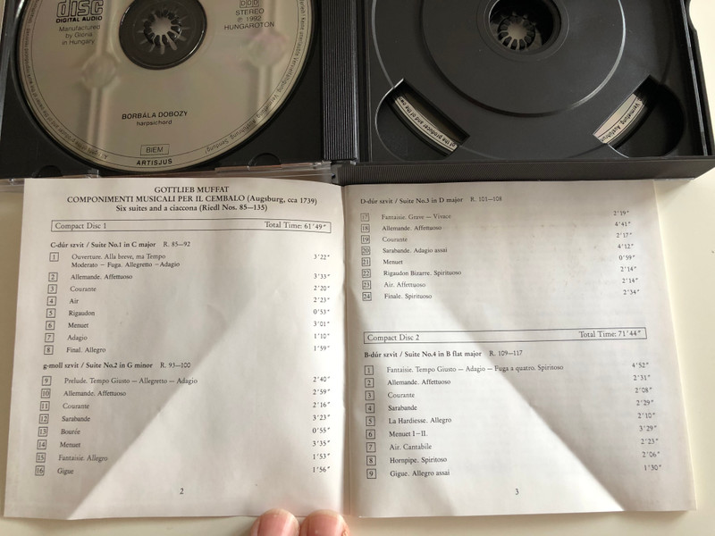 Gottlieb Muffat - Componimenti Musicali Per Il Cembalo (Complete) / Borbala Dobozy - harpsichord / Hungaroton 2x Audio CD 1992 Stereo / HCD 31309-10