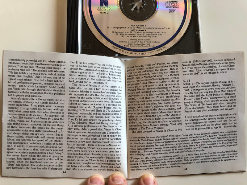 John Adams ‎– Music From Nixon In China / Libretto by Alice Goodman, Orchestra of St. Luke's / Conductor: Edo de Waart / Elektra Nonesuch ‎Audio CD 1988 / 79193-2