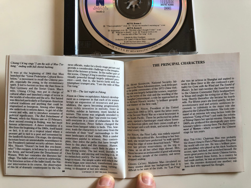 John Adams ‎– Music From Nixon In China / Libretto by Alice Goodman, Orchestra of St. Luke's / Conductor: Edo de Waart / Elektra Nonesuch ‎Audio CD 1988 / 79193-2