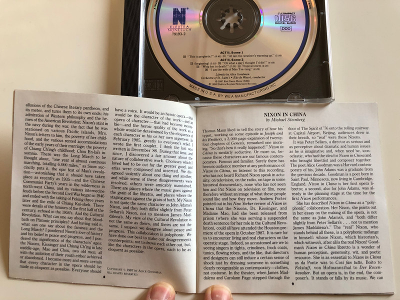 John Adams ‎– Music From Nixon In China / Libretto by Alice Goodman, Orchestra of St. Luke's / Conductor: Edo de Waart / Elektra Nonesuch ‎Audio CD 1988 / 79193-2