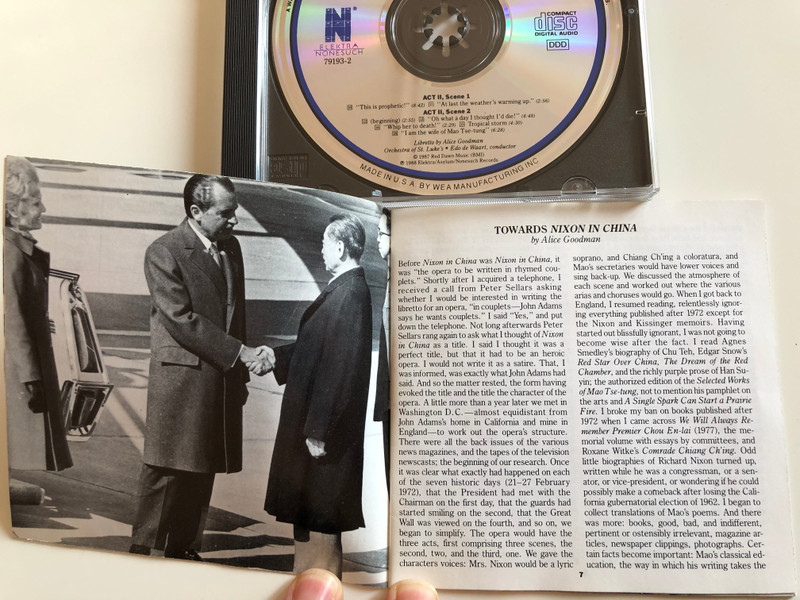 John Adams ‎– Music From Nixon In China / Libretto by Alice Goodman, Orchestra of St. Luke's / Conductor: Edo de Waart / Elektra Nonesuch ‎Audio CD 1988 / 79193-2