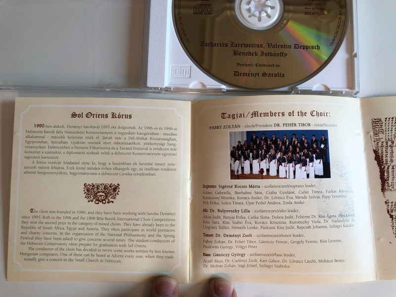 Sol Oriens Kórus És Kamarazenekar / Sol Oriens Kórus És Kamarazenekar / Zacharias Zarewutius, Valentin Deppisc, Benedek Istvánffy / Conducted by: Sarolta ‎Deményi / Sol Oriens Kórus És Kamarazenekar ‎Audio CD 1999 / PRECD 9904