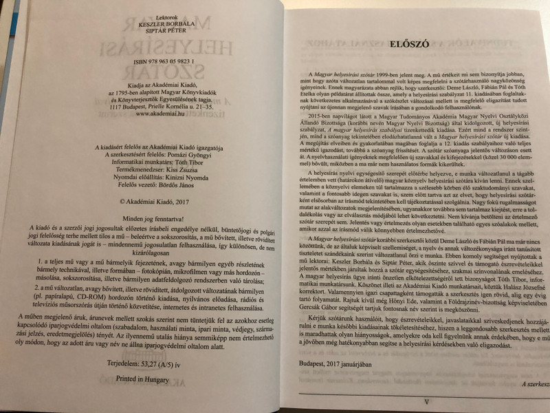 Magyar helyesírási szótár / Hungarian spelling dictionary / According to the rules of the Hungarian Scientific Academy / A MTA helyesírásai szerint / Akadémiai kiadó (9789630598231)