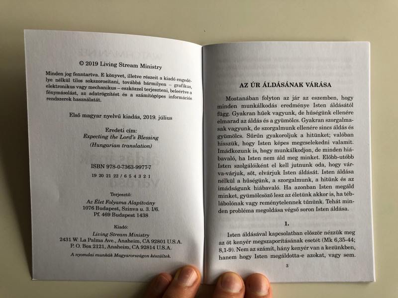 Az Úr áldásának várása - Expecting the Lord's Blessing by Watchman Nee / Hungarian Language Edition (9780736399777)