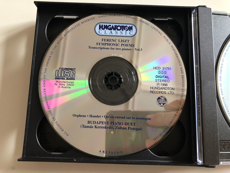 Ferenc Liszt - Symphonic Poems / Transcriptions For Two Pianos, Complete / Budapest Piano Duet / Hungaroton Classic 4x Audio CD 2003 Stereo / HCD 41005