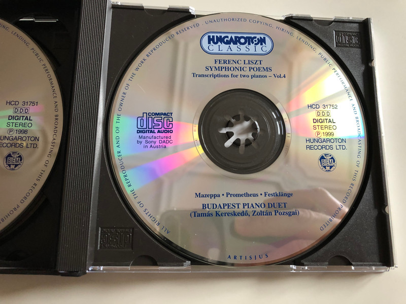 Ferenc Liszt - Symphonic Poems / Transcriptions For Two Pianos, Complete / Budapest Piano Duet / Hungaroton Classic 4x Audio CD 2003 Stereo / HCD 41005