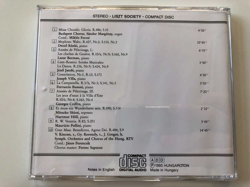 Prize Winners Of The Grand Prix International Du Disque ''Liszt'' (1976 - 1992) / Published On The One Hundredth Anniversary of the Establisment of the F. Liszt Society In Hungary / Hungaroton Audio CD 1993 Stereo / BR 0008