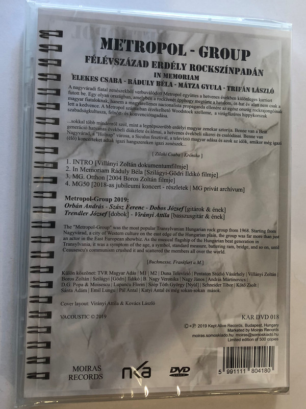 Metropol-Group DVD 2019 Fél évszázad Erdély rockszínpadán 1968-2018 / Metropol Transylvanian Rock band documentary / KAR DVD 018 (5991111804180)