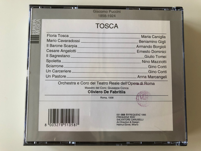 Puccini - Maria Caniglia - Tosca / Europa Musica 2x Audio CD 1995 Stereo / 051 058