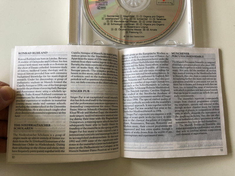 Carmina Humana by Wilhelm Keller / Songs, Motets, Psalms, Liturgical Chants / Niederaltaicher Scholaren, Konrad Ruhland ‎/ Sony Classical ‎Audio CD 1995 / SK 68245