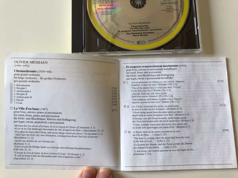 Olivier Messiaen - Et Exspecto Resurrectionem Mortuorum, Chronochromie, La Ville D'en Haut / The Cleveland Orchestra, Pierre Boulez / Deutsche Grammophon ‎Audio CD 1995 Stereo / 445 827-2