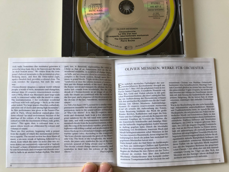 Olivier Messiaen - Et Exspecto Resurrectionem Mortuorum, Chronochromie, La Ville D'en Haut / The Cleveland Orchestra, Pierre Boulez / Deutsche Grammophon ‎Audio CD 1995 Stereo / 445 827-2
