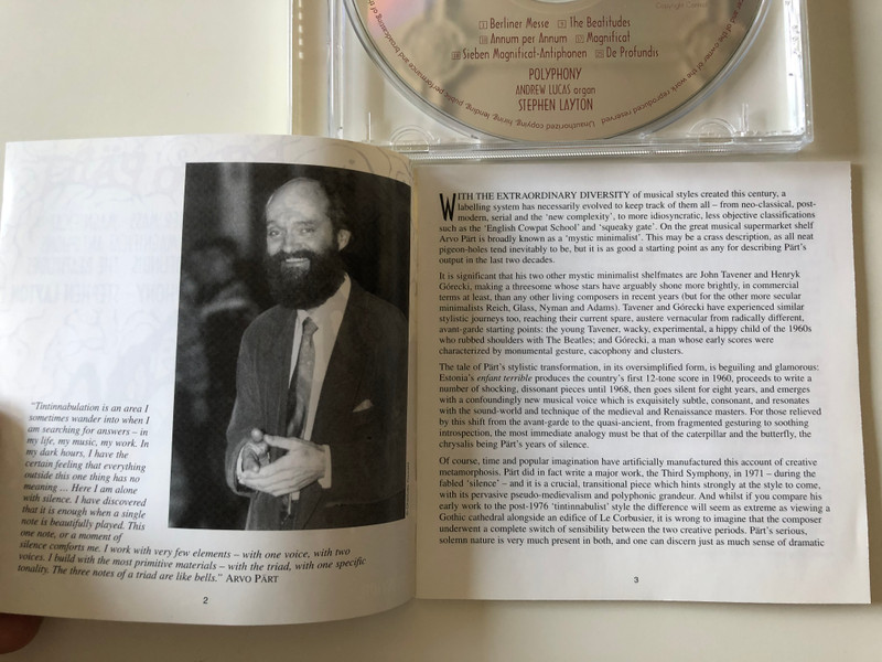 Arvo Pärt – Berliner Mass, Magnificat, Seven Magnificat Antiphons, De Profundis, The Beatitudes / Polyphony, Stephen Layton ‎/ Hyperion ‎Audio CD 1998 / CDA66960