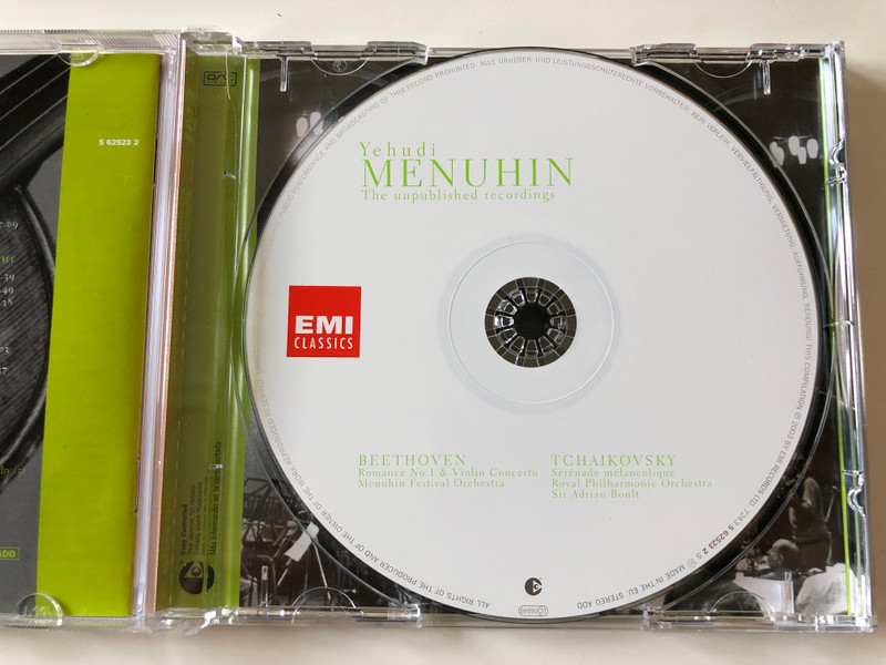 Yehudi Menuhin - The unpublished recordings / Beethoven - Violin Concerto & Romance No. 1, Menuhin Festival Orchestra / Tchaikovsky - Serenade melancolique, Royal Philharmonic Orchestra / EMI Records Ltd. Audio CD 2003 Stereo / 724356252325