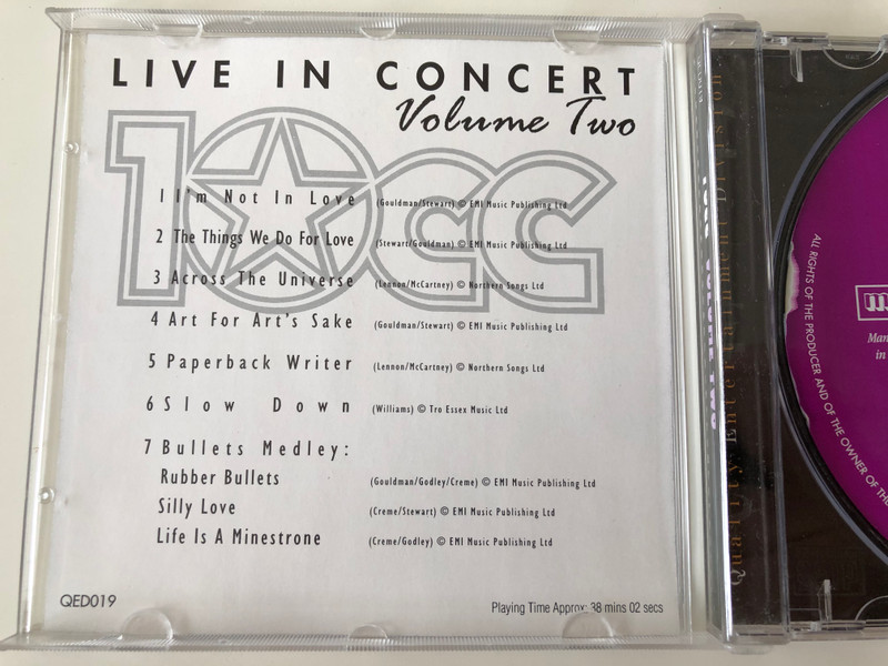 Live In Concert - Volume Two - 10cc ‎/ QED ‎Audio CD / QED019