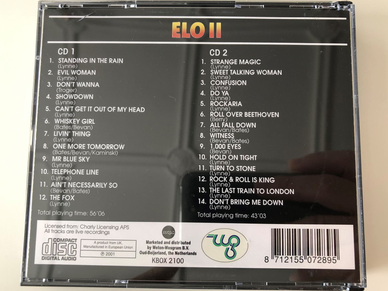 ELO II - Can't Get It Out Of My Head, Don't Bring Me Down, Roll Over Beethoven, Rock & Roll Is King, Telephone Line, Turn To Stone, Evil Woman, Mr. Blue Sky / Weton-Wesgram 2x Audio CD 2001 / KBOX 2100