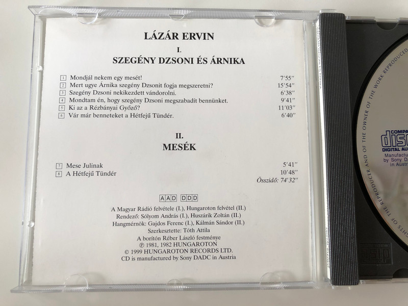Lázár Ervin: Szegény Dzsoni és Árnika, Mese Julinak, A Hétfejű Tündér / Hungaroton Classic ‎Audio CD 1999 Stereo / HCD 14276