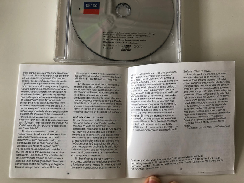 Schubert – The 3 Great Symphonies, Symphonies 5, 8 & 9 / Wiener Philharmoniker, Sir Georg Solti / Double Decca / Decca ‎2x Audio CD / 448 927-2
