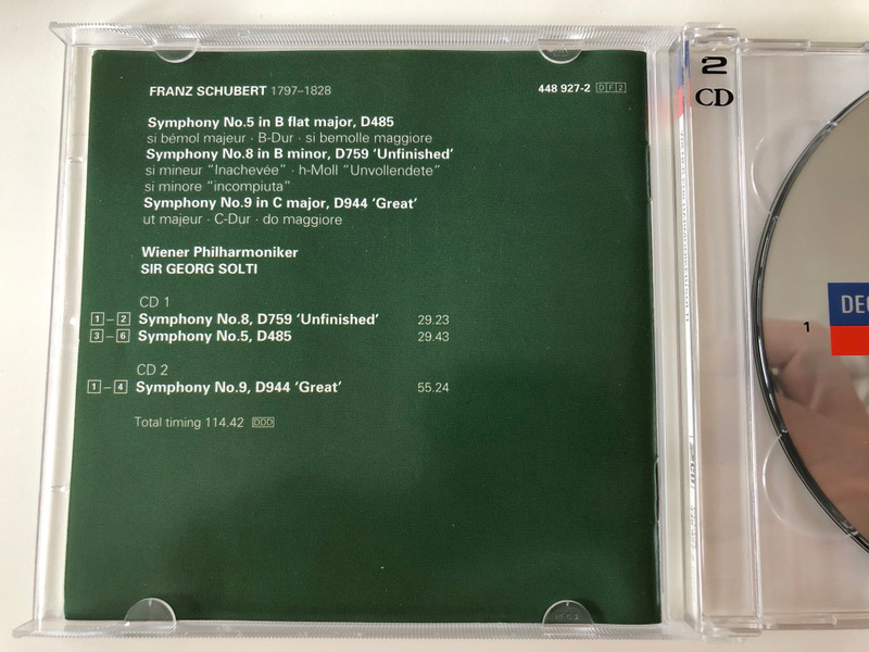 Schubert – The 3 Great Symphonies, Symphonies 5, 8 & 9 / Wiener Philharmoniker, Sir Georg Solti / Double Decca / Decca ‎2x Audio CD / 448 927-2