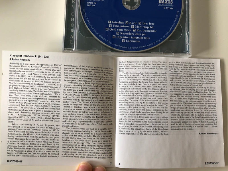Penderecki ‎– A Polish Requiem / Klosińska, Rappé, Minkiewicz, Nowacki / Warsaw National Philharmonic Choir And Orchestra, Antoni Wit / Naxos ‎2x Audio CD 2004 / 8.557386-87