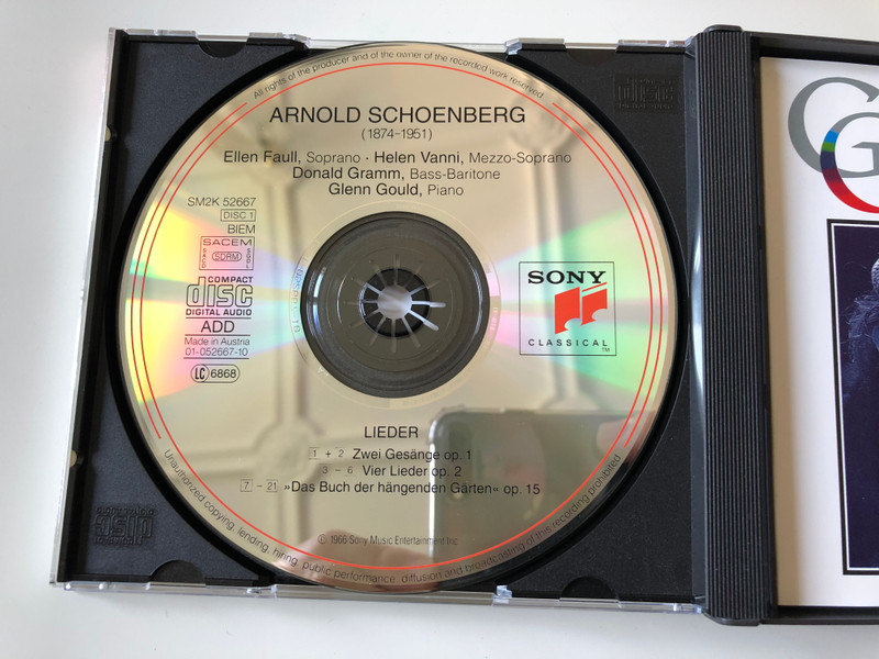 The Glenn Gould Edition / Schoenberg: Lieder - Ellen Faull, Helen Vanni, Donald Gramm, Cornelius Opthof, Glenn Gould ‎/ Sony Classical ‎2x Audio CD 1995 / SM2K 52667