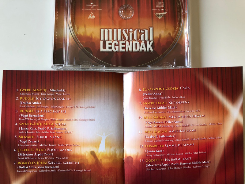 Gyere, Almodj! Musical Legendák / A Budapesti Operettszinhaz Es A Universal Music, Kozos Koncertsorozata / Vago Zsuzsi, Dolhai Attila, Peller Anna, Mészáros Árpád Zsolt, Kerényi Miklós Máté / Universal Music Kft. ‎Audio CD 2010 / 2753937