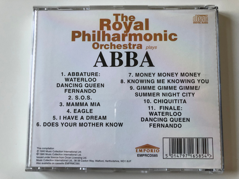 The Royal Philharmonic Orchestra ‎Plays ABBA / Including Mamma Mia, I Have A Dream, Does Your Mother Know, Money Money Money, Knowing Me Knowing You, and many more / Emporio ‎Audio CD 1995 / EMPRCD585