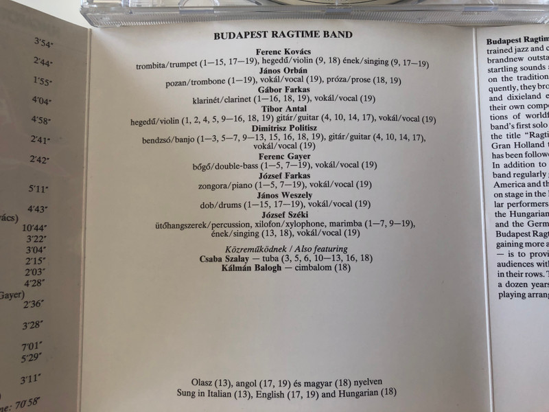 Trubadurrr - Budapest Ragtime Band / Audio CD 1993 Stereo / HCD 31532