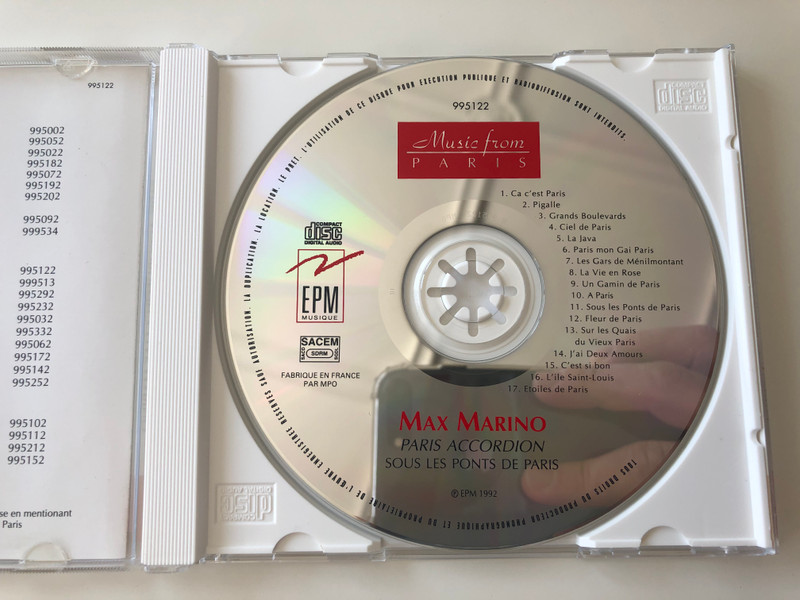 Music from Paris / Paris Accordion - Max Marino / Sous Les Ponts de Paris / EPM Musique Audio CD 1992 / 995122