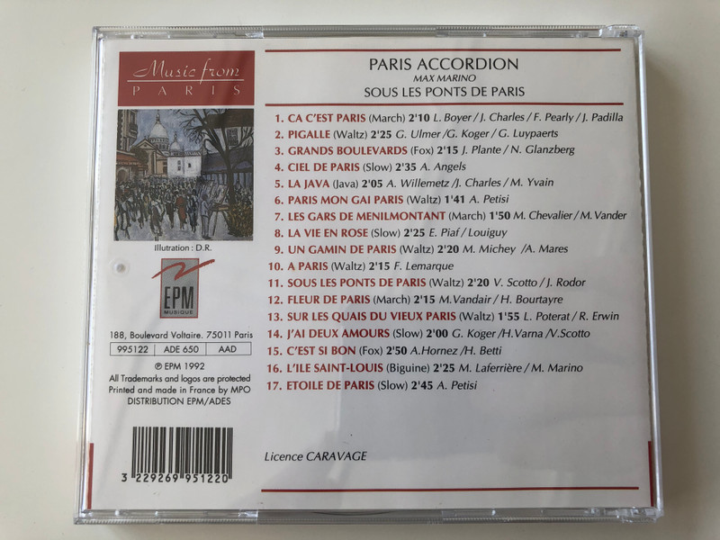 Music from Paris / Paris Accordion - Max Marino / Sous Les Ponts de Paris / EPM Musique Audio CD 1992 / 995122