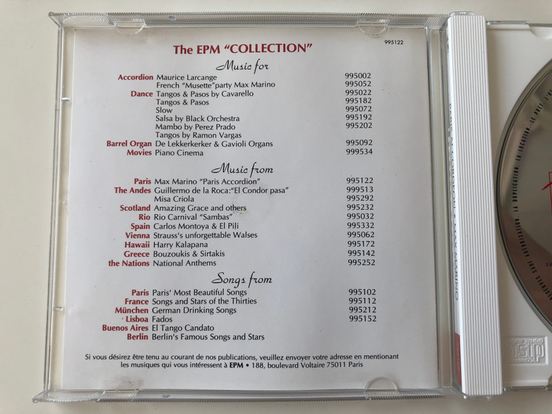 Music from Paris / Paris Accordion - Max Marino / Sous Les Ponts de Paris / EPM Musique Audio CD 1992 / 995122